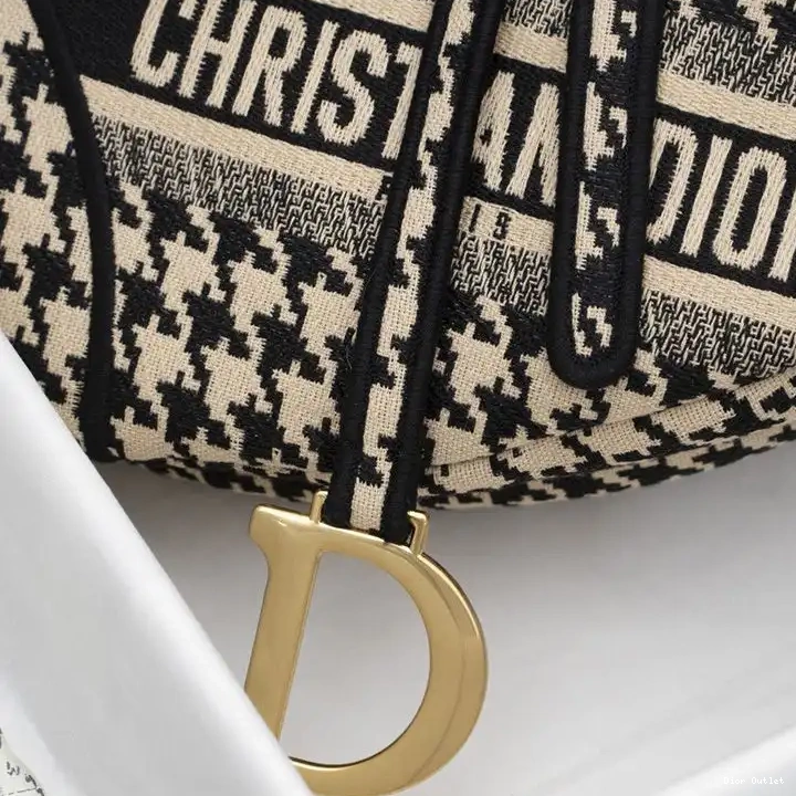 Dior Outlet Dior Saddle Christian Canvas Motif Black Bag Houndstooth 0507